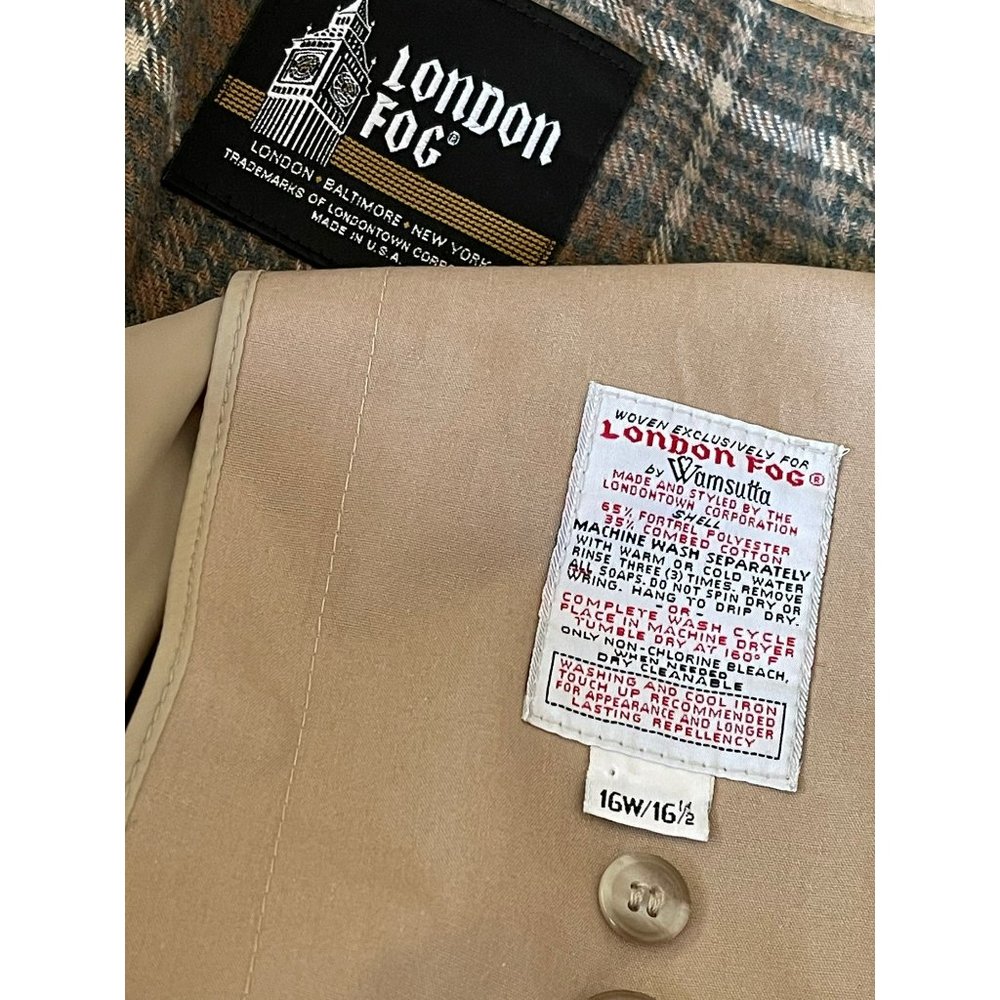 London Fog Khaki (Tan) Long Button Front Waist Belt Trench/Overcoat, Size 16W - Picture 12 of 12